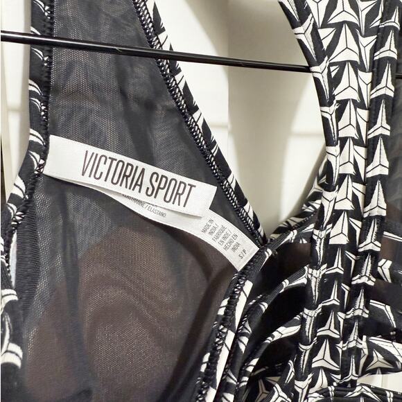 Victoria Sport Women’s Small Black White Geometric Print Racerback Sports Bra - Picture 3 of 7